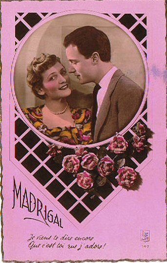 carte ancienne couple d'amoureux